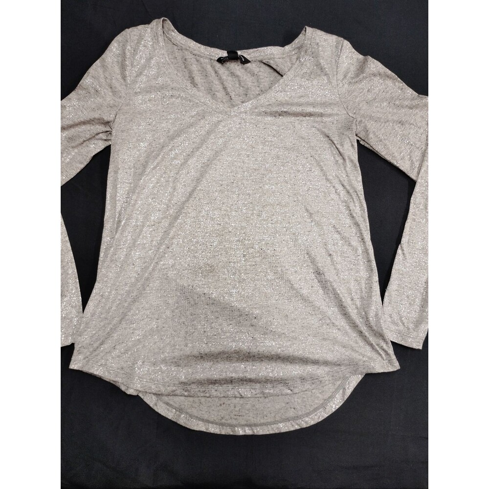 Rock & Republic Sparkly Metallic Silver V-Neck Long Sleeve Y2K Punk